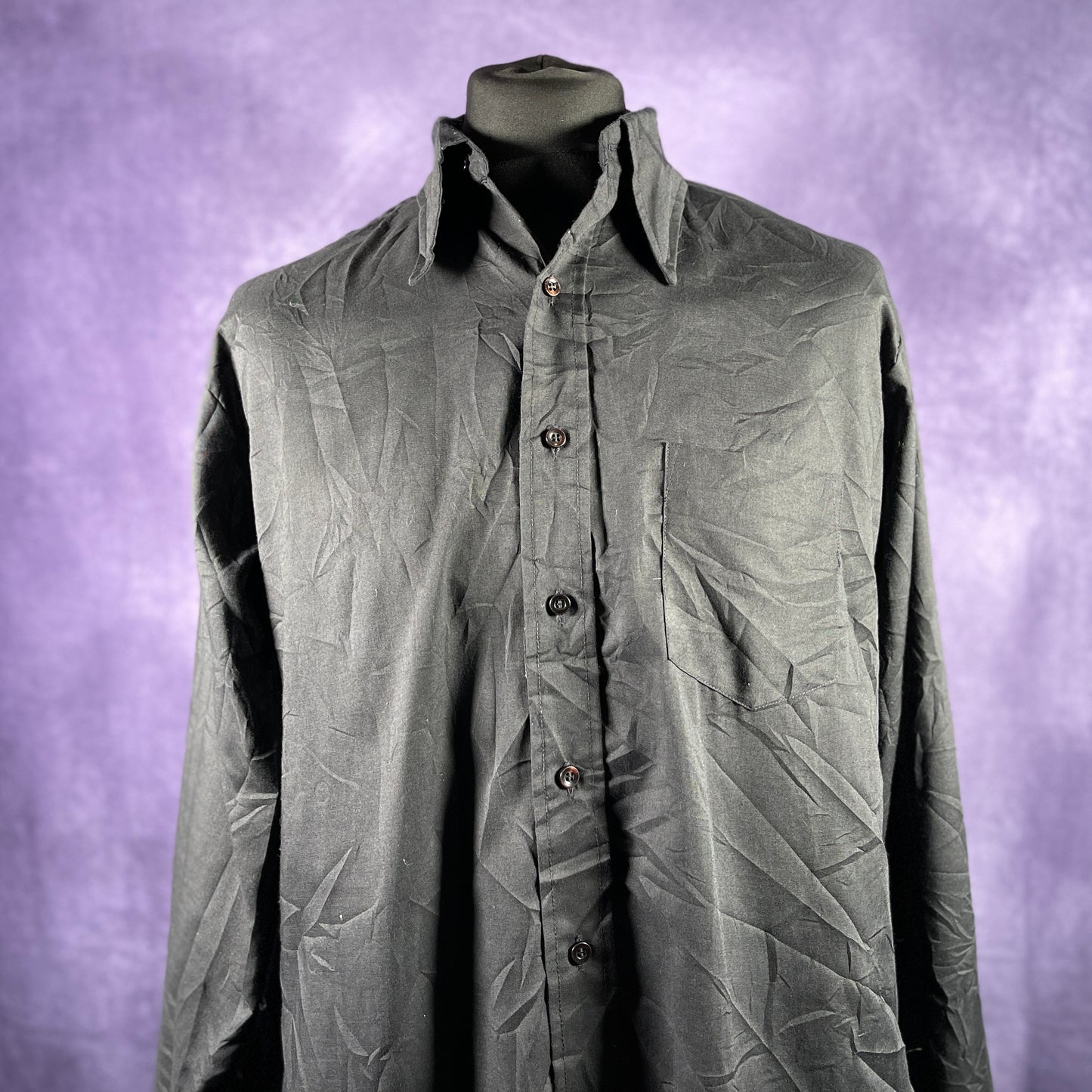 Vintage 1970s 80s Black Bono's Mens Dagger Collar Shirt XL