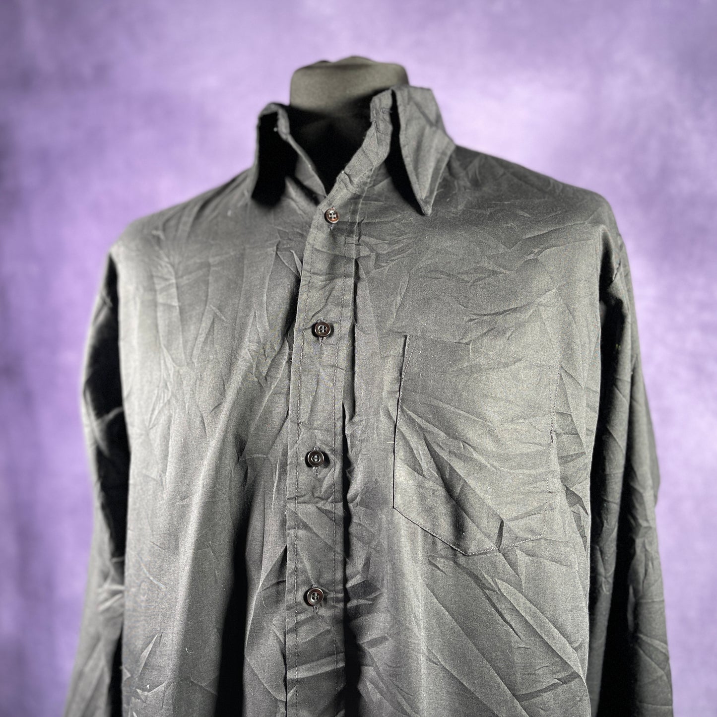 Vintage 1970s 80s Black Bono's Mens Dagger Collar Shirt XL