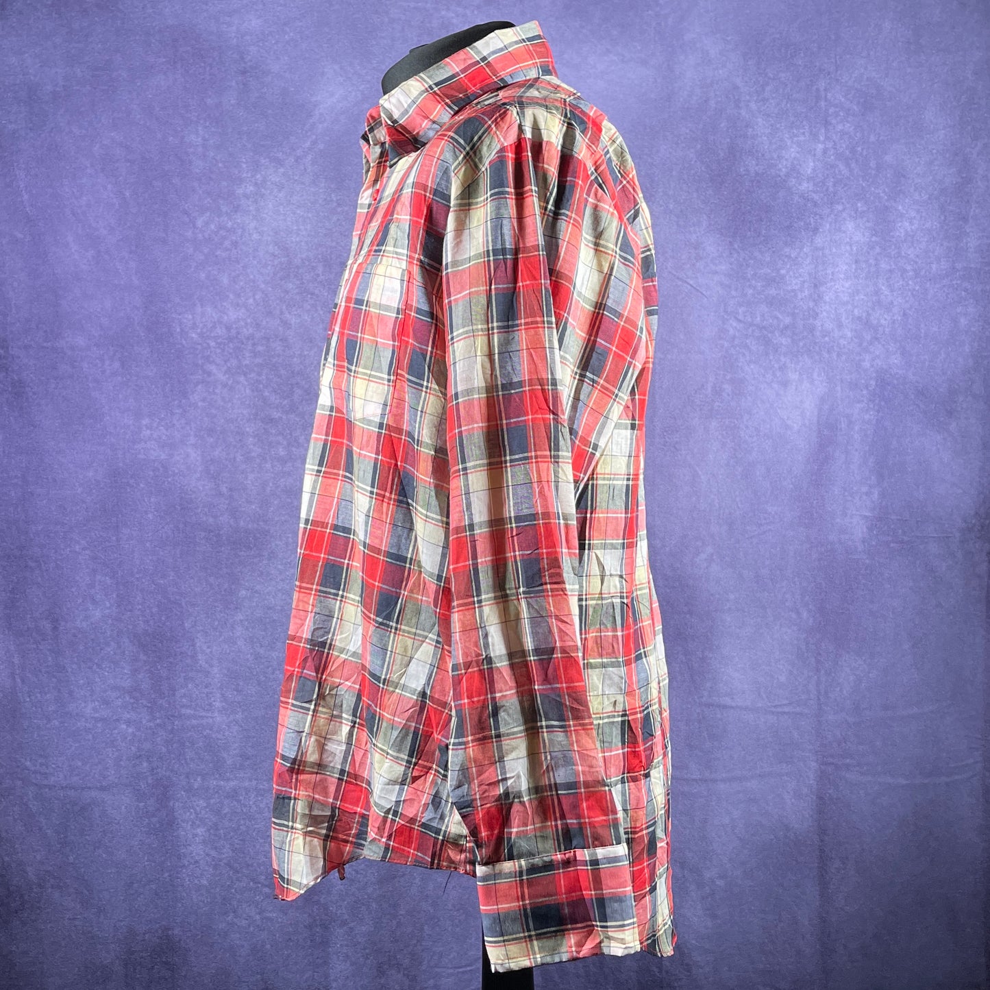 Vintage 1970s 80s Banyan Mens Dagger Collar Check Red White Black Shirt XL