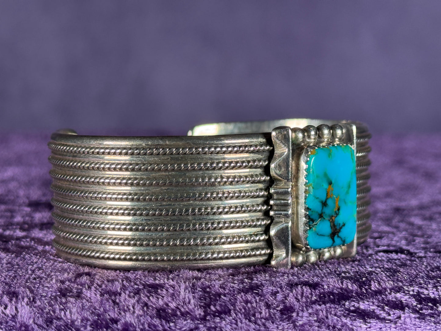 Silver 925 Navajo Native American Turquoise Bangle Bracelet Loren Thomas Begay