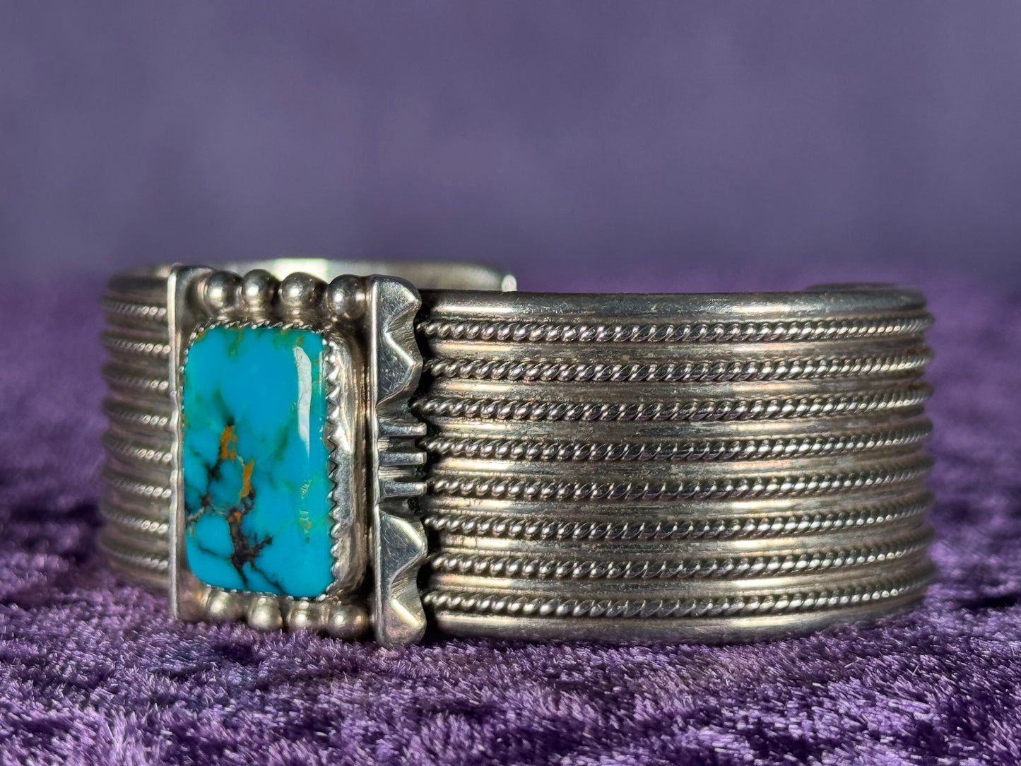 Silver 925 Navajo Native American Turquoise Bangle Bracelet Loren Thomas Begay