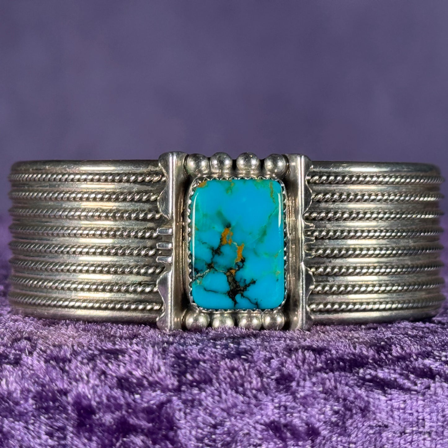 Silver 925 Navajo Native American Turquoise Bangle Bracelet Loren Thomas Begay