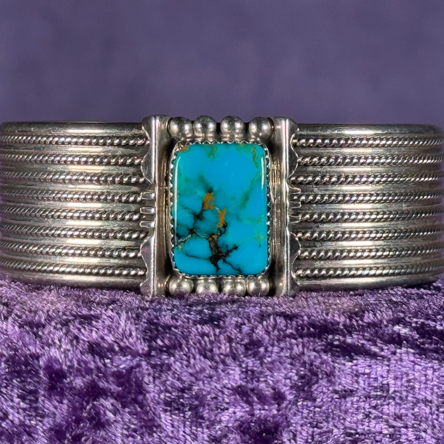 Silver 925 Navajo Native American Turquoise Bangle Bracelet Loren Thomas Begay