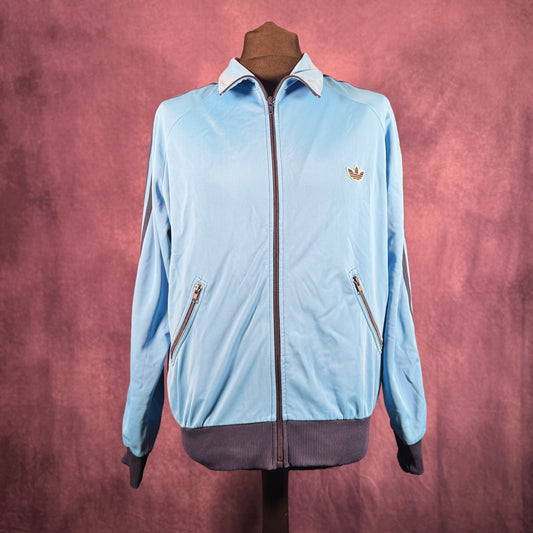 Vintage 1970s 1980s Adidas Casual Sports Firebird Tracksuit Top Light Blue