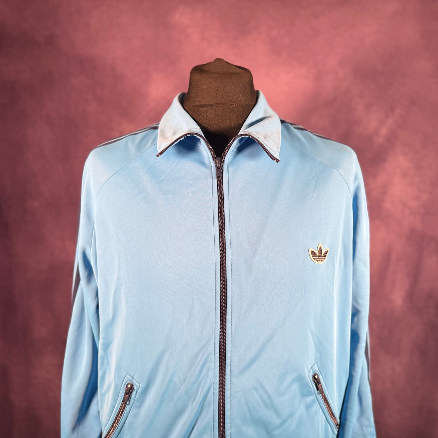 Vintage 1970s 1980s Adidas Casual Sports Firebird Tracksuit Top Light Blue