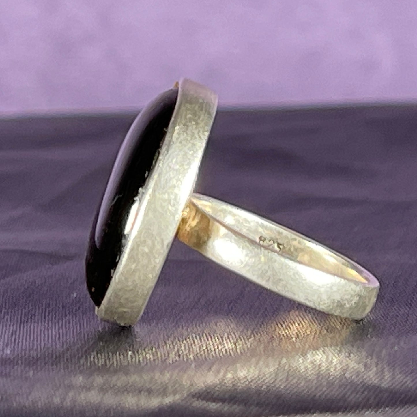 Vintage Sterling Silver 925 Large Tigers Eye Circle Ring Size Q - 8