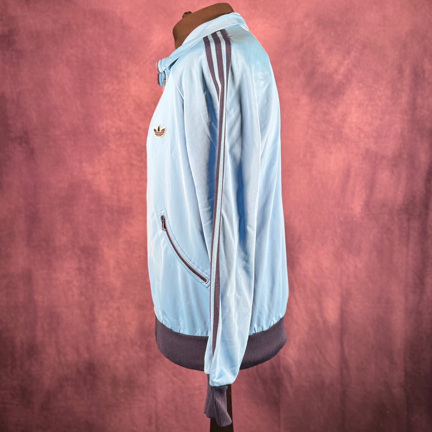 Vintage 1970s 1980s Adidas Casual Sports Firebird Tracksuit Top Light Blue