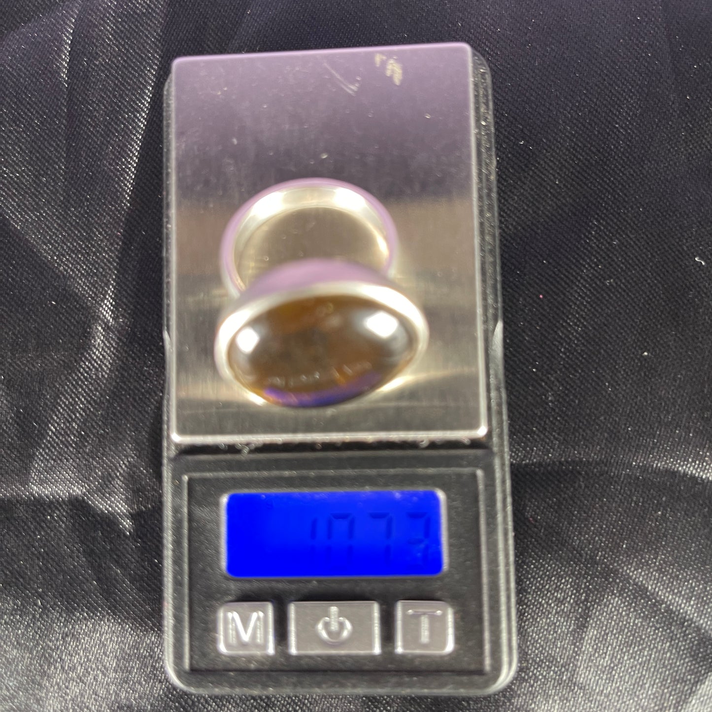 Vintage Sterling Silver 925 Large Tigers Eye Circle Ring Size Q - 8