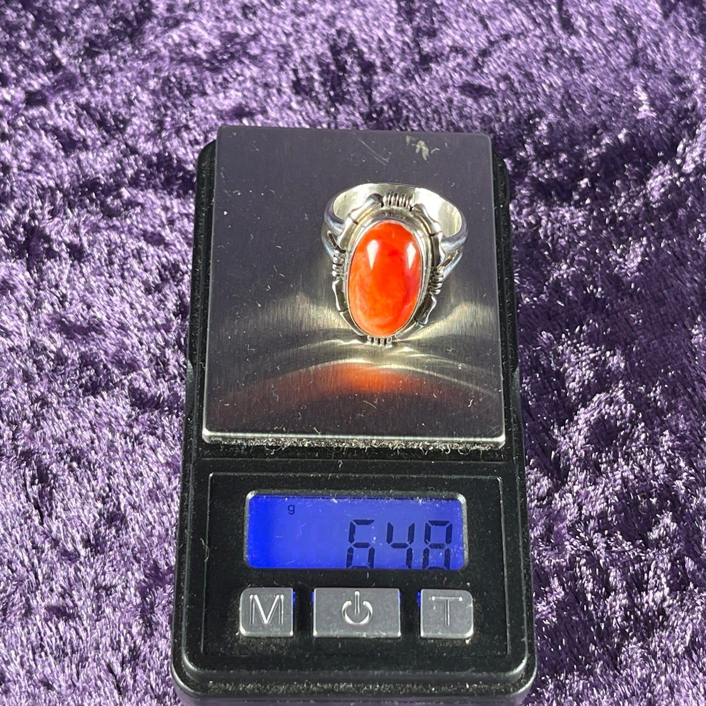 Vintage Beautiful Native American Sterling Silver 925 Red Spiny Oyster Ring Size M.25 / 6.5