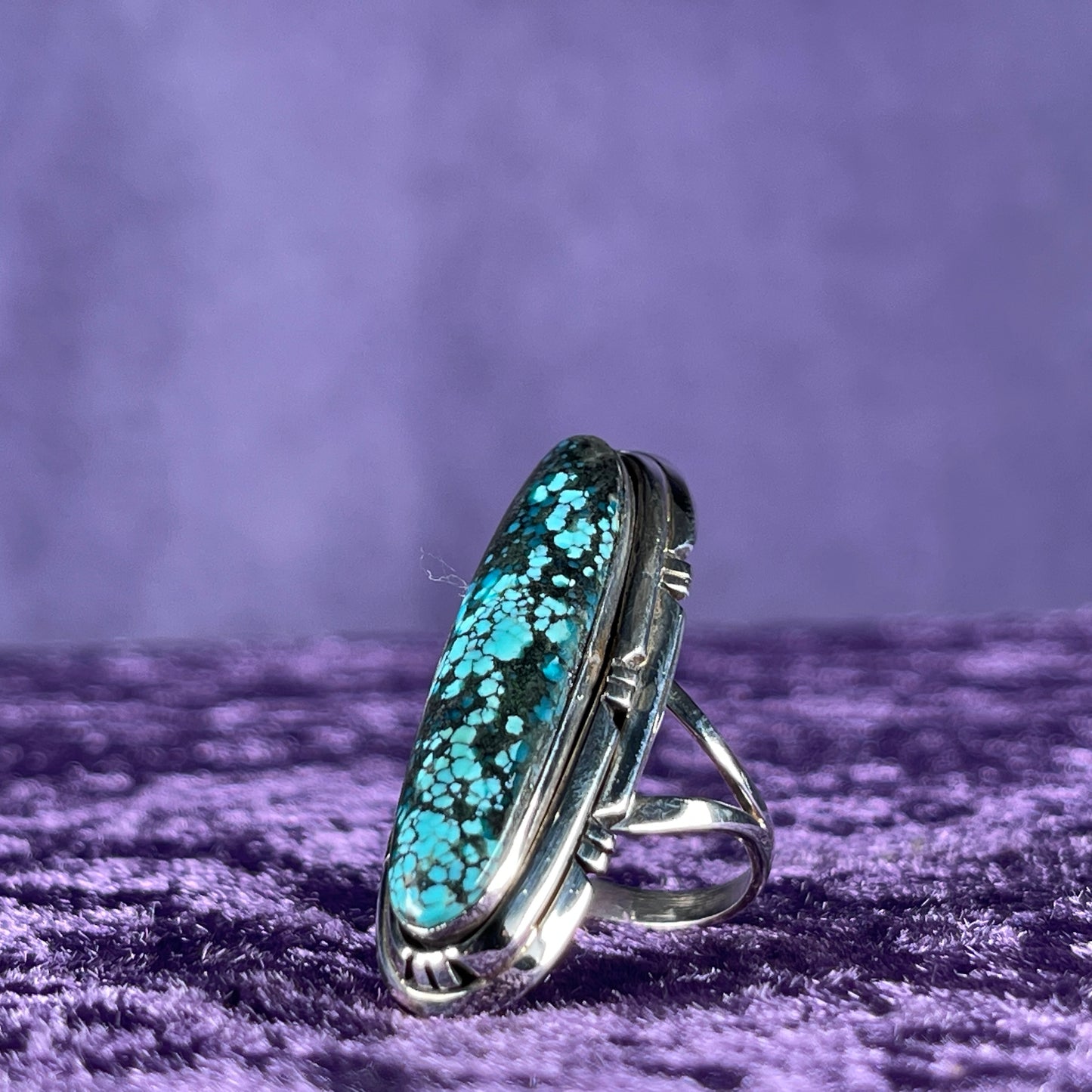 Vintage Navajo Benjamin Piaso Sterling Silver 925 Spiderweb Turquoise Ring Size P.5 / 8