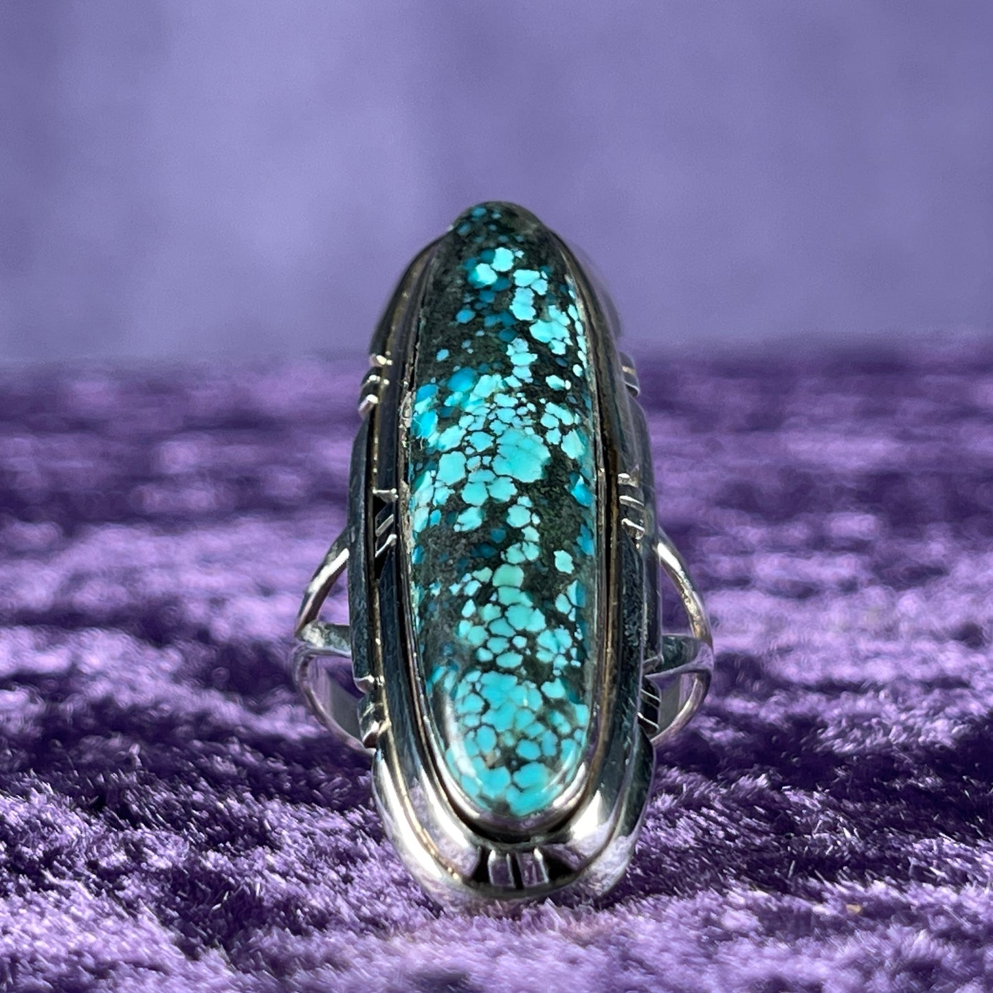 Vintage Navajo Benjamin Piaso Sterling Silver 925 Spiderweb Turquoise Ring Size P.5 / 8