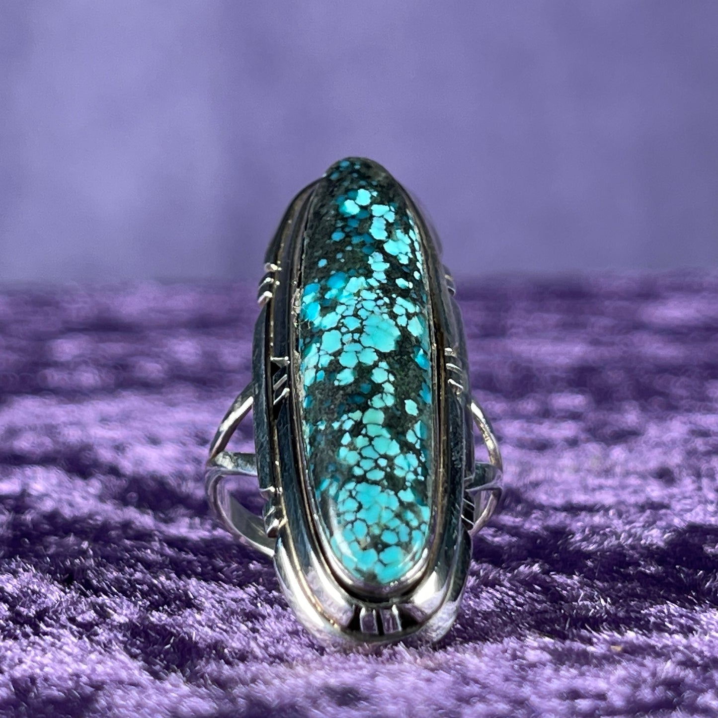 Vintage Navajo Benjamin Piaso Sterling Silver 925 Spiderweb Turquoise Ring Size P.5 / 8