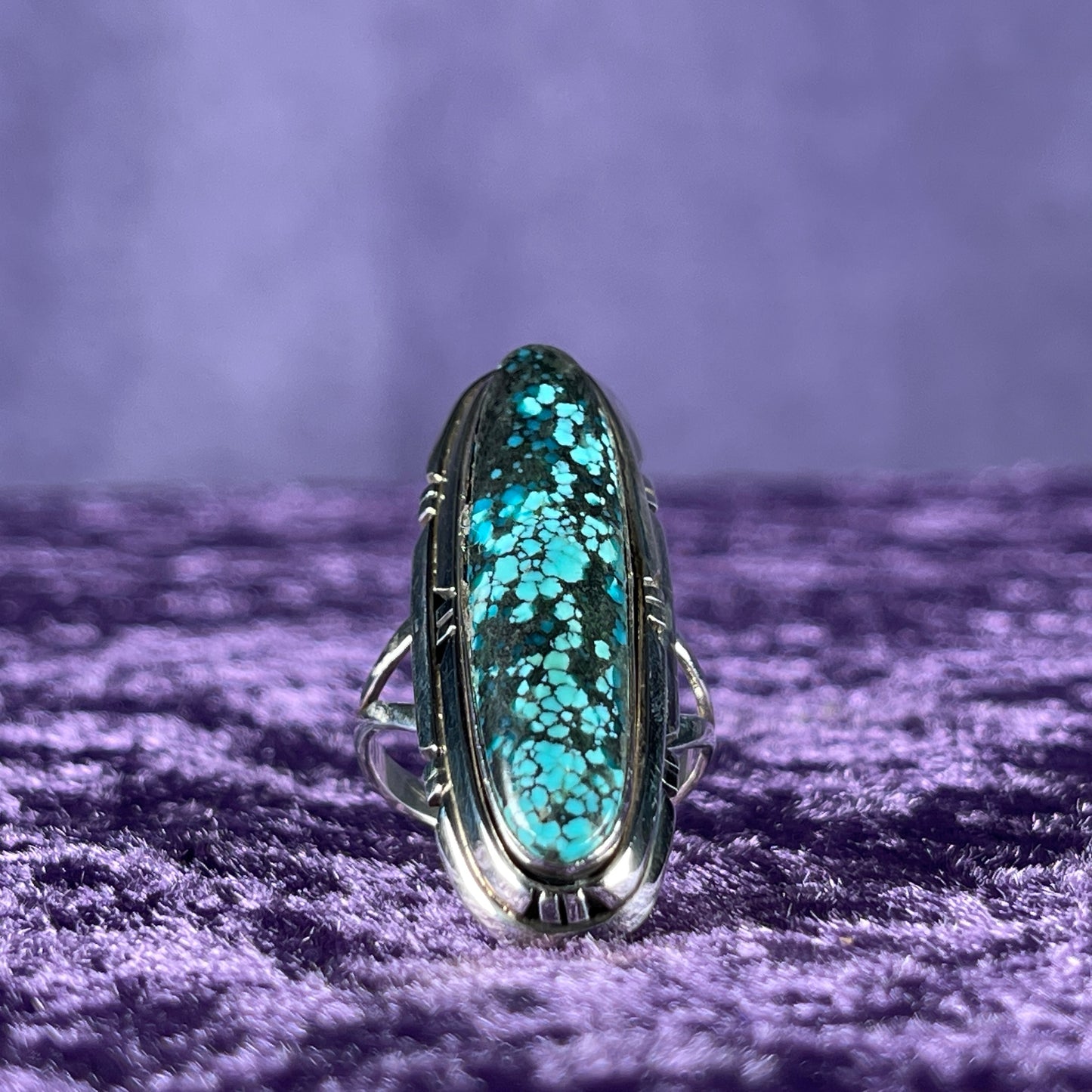 Vintage Navajo Benjamin Piaso Sterling Silver 925 Spiderweb Turquoise Ring Size P.5 / 8