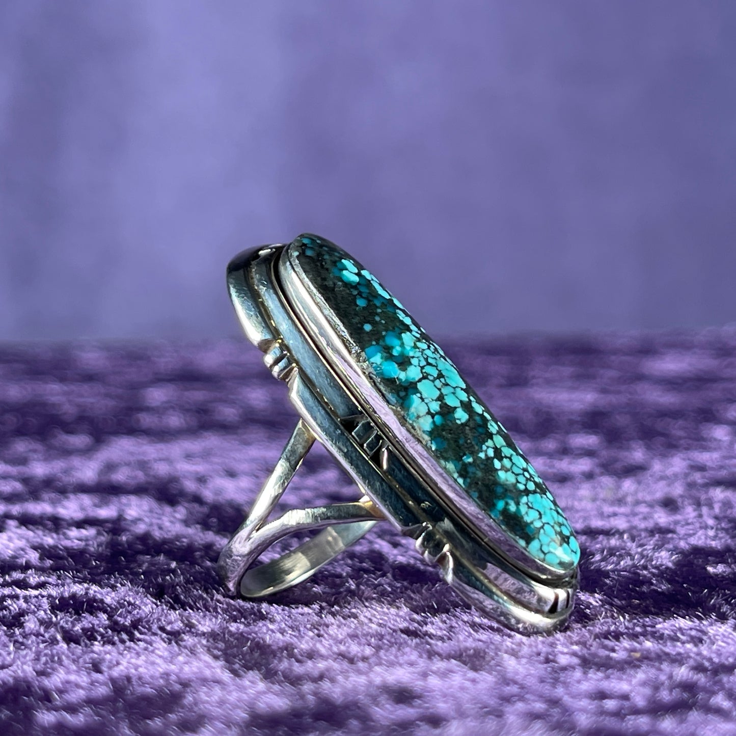 Vintage Navajo Benjamin Piaso Sterling Silver 925 Spiderweb Turquoise Ring Size P.5 / 8