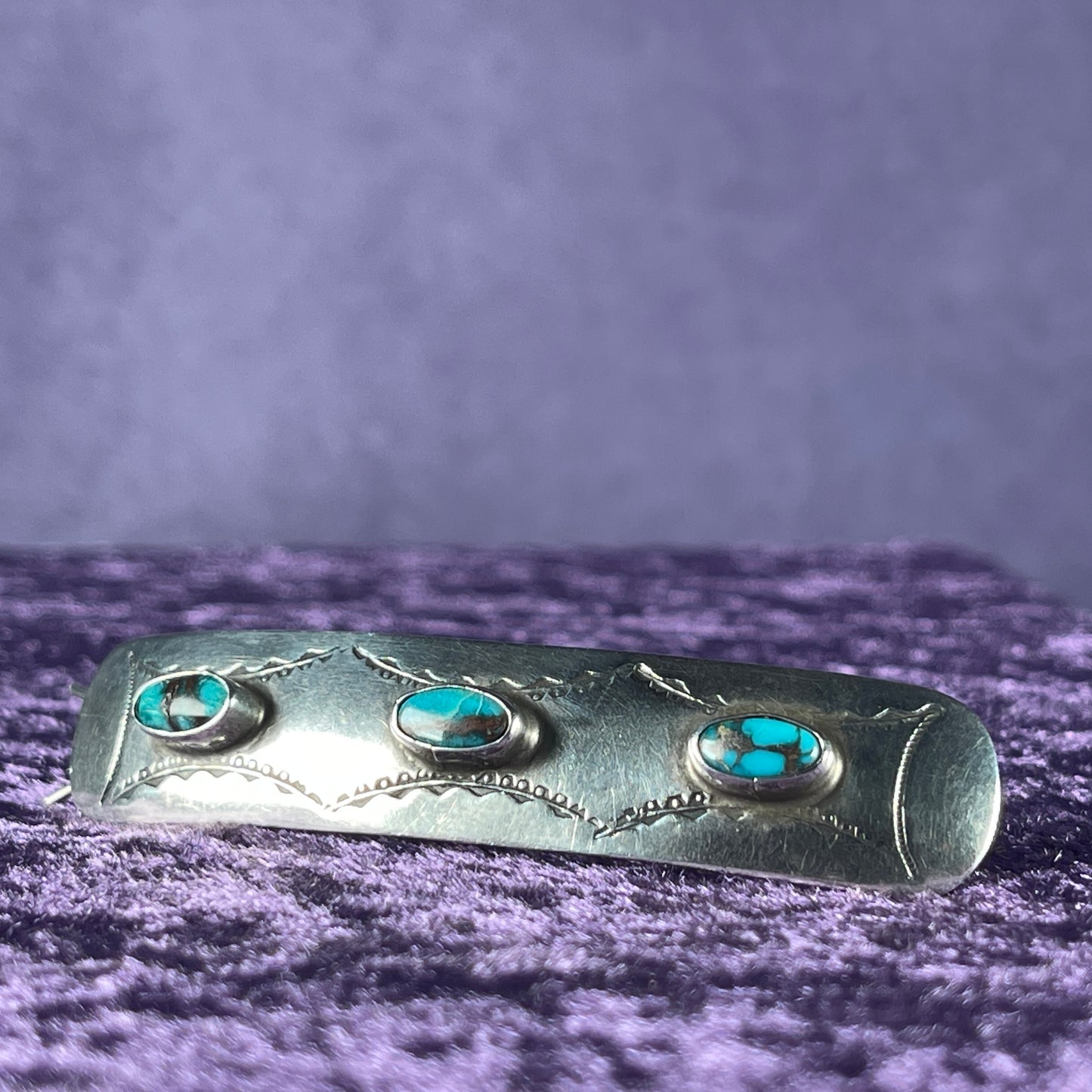 Vintage Native American Sterling Silver 925 Turquoise Hair Clip