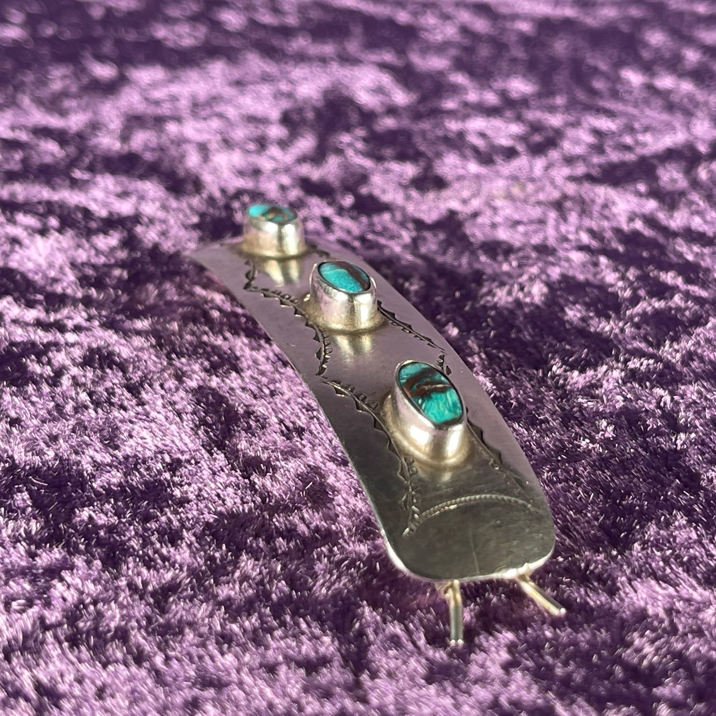 Vintage Native American Sterling Silver 925 Turquoise Hair Clip