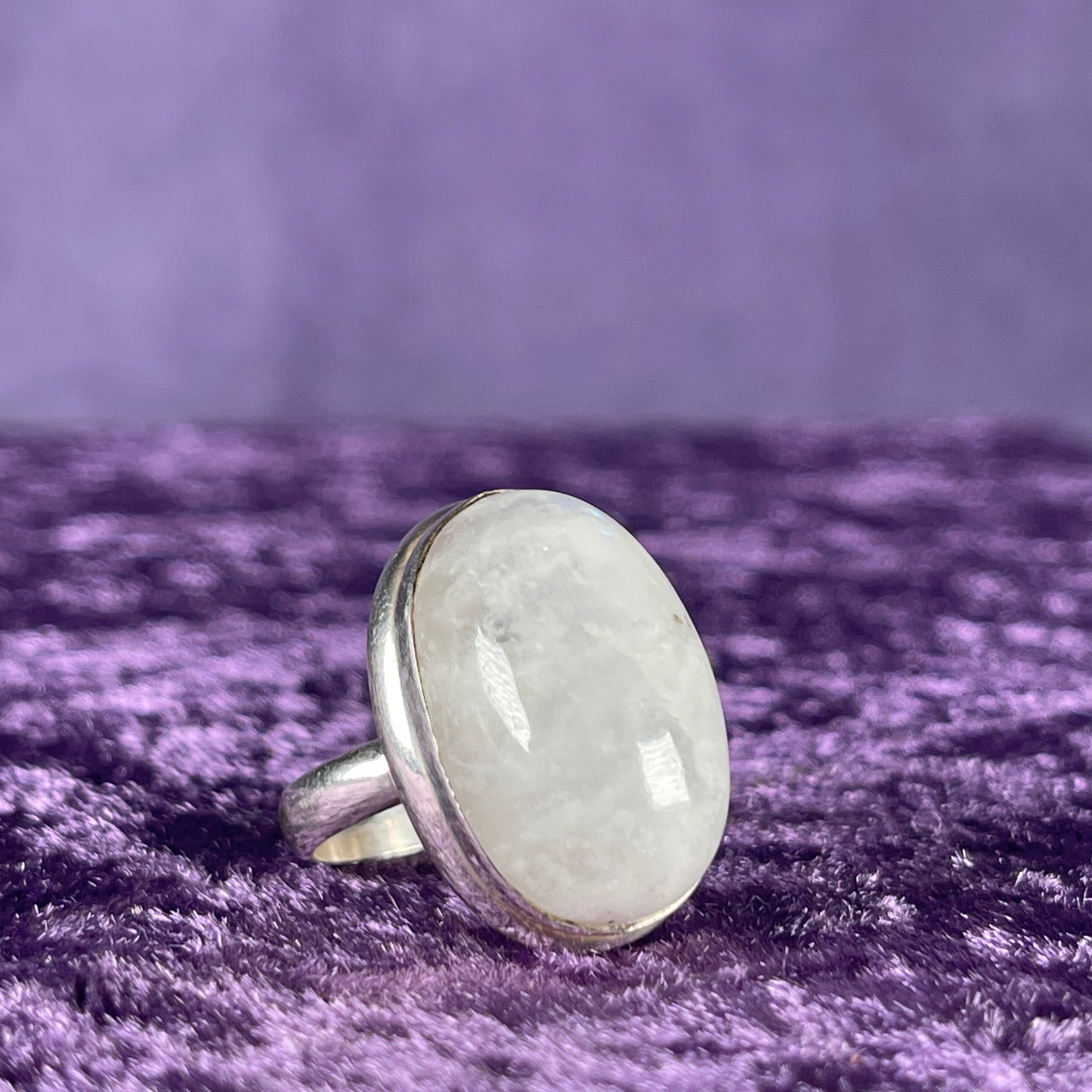 Vintage Sterling Silver 925 Large Narrow Oval Moonstone Silver Ring Size P.5 / 8