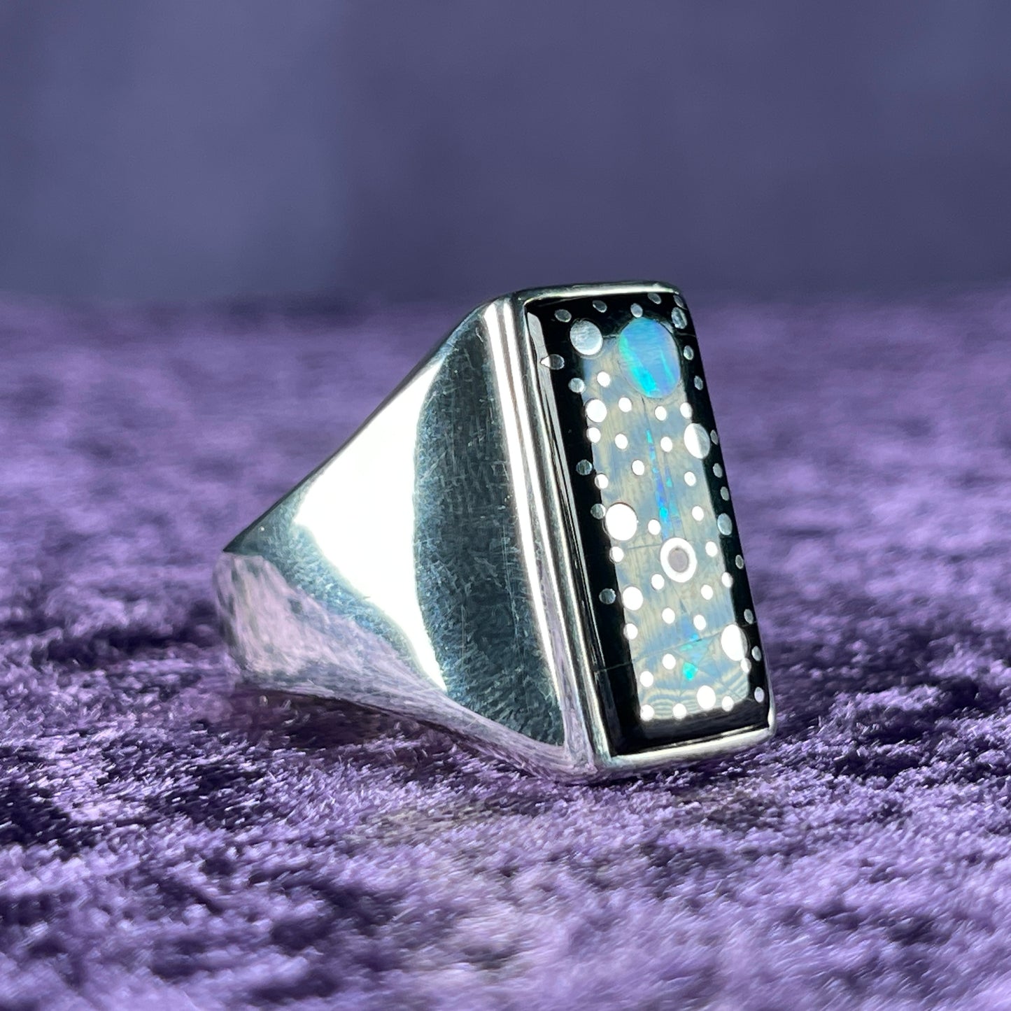 Native American Navajo Sterling Silver Mens Ring 925 Calvin Begay Starry Night Opal Size Z + 2 / 13.5