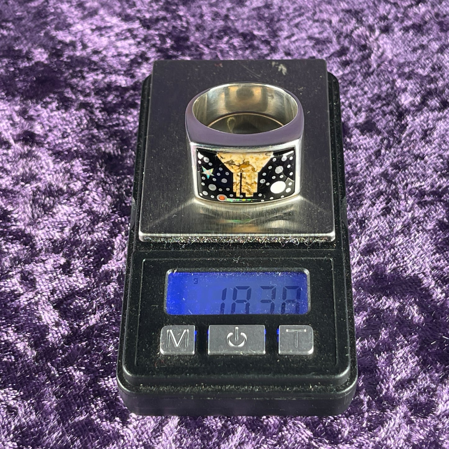 Native American Navajo Sterling Silver Retangle Ring 925 Calvin Begay Stary Night Opal Size W.5 / 11.5
