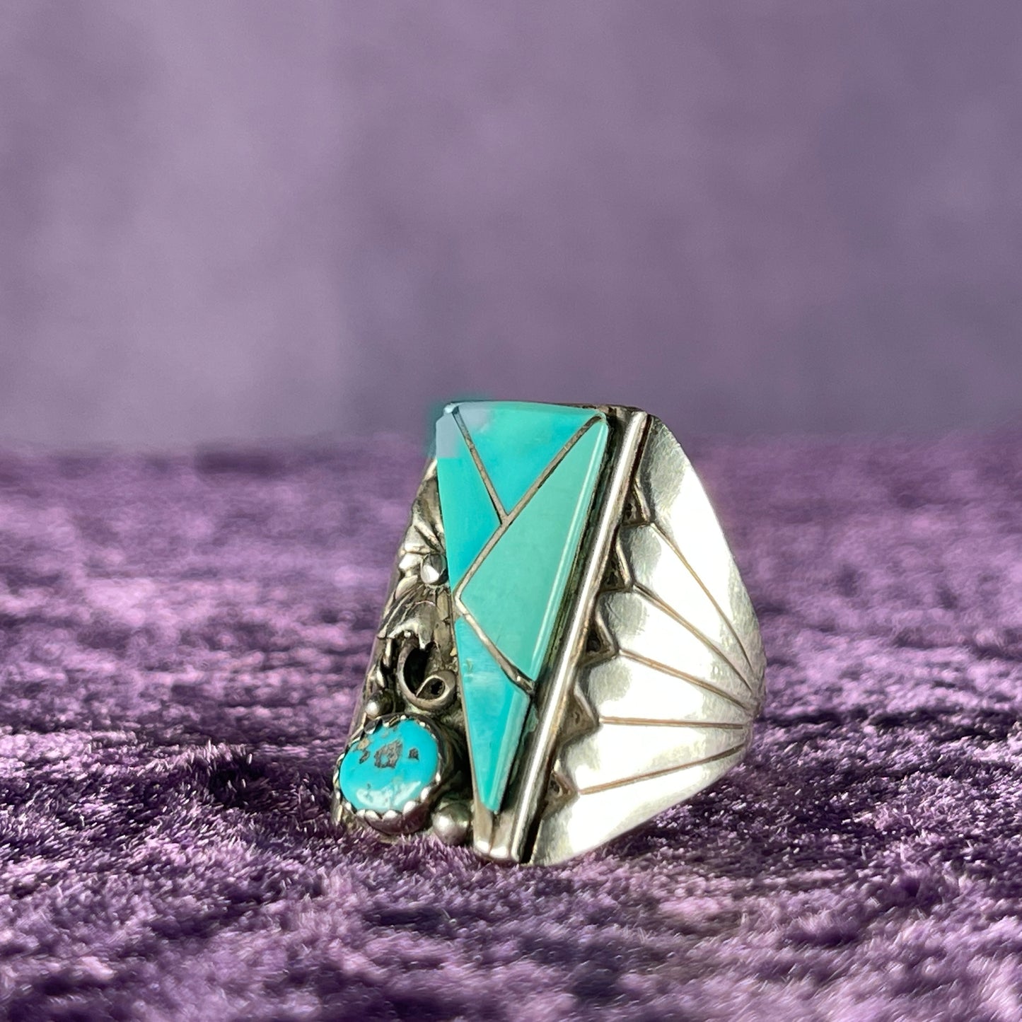 Vintage Native American Navajo Sterling Silver Ring 925 Sampson Yazzie Turquoise Size T.5 / 9.75