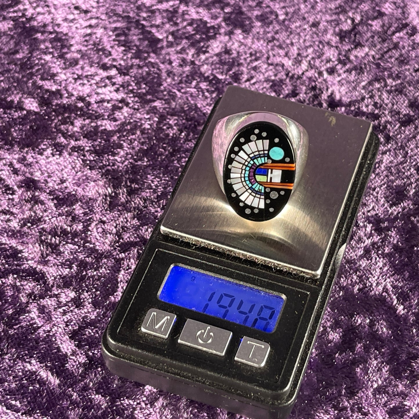 Native American Navajo Sterling Silver Ring 925 Clayton Tom Jet Opal Size U.5 / 10.25