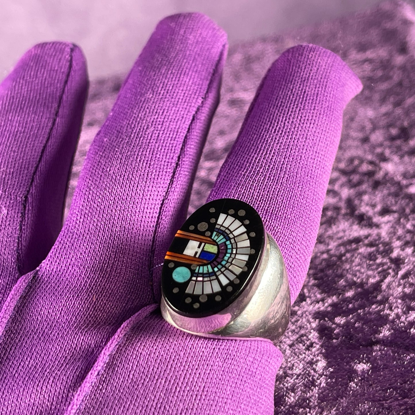 Native American Navajo Sterling Silver Ring 925 Clayton Tom Jet Opal Size U.5 / 10.25
