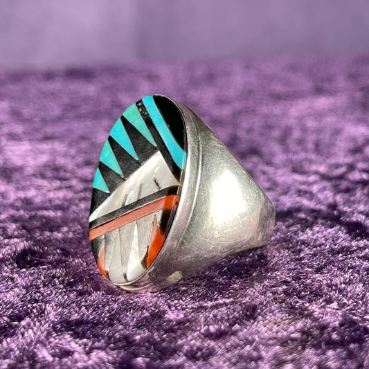 Vintage Native American Zuni Sterling Silver Ring 925 Larry Leslie &amp; Gladys Multi stone Size Y / 12