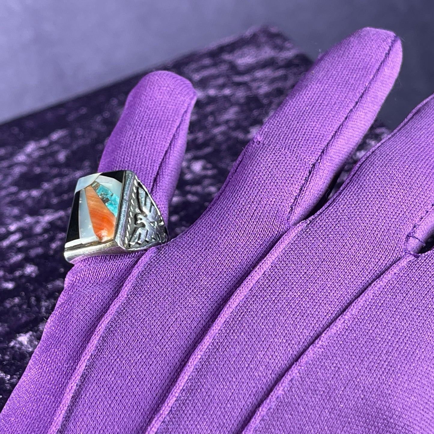Vintage Fred Harvey Era Rising Sun Zuni Thunderbird &amp; Kachina Navajo 925 Silver Size R.5 / 9&nbsp;