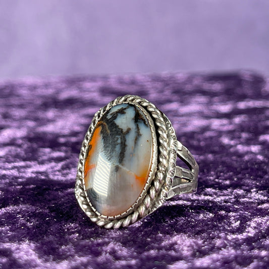 Vintage Navajo Old Pawn Fred Harvey Era Sterling Silver Agate Size Z + 1 / 13&nbsp;