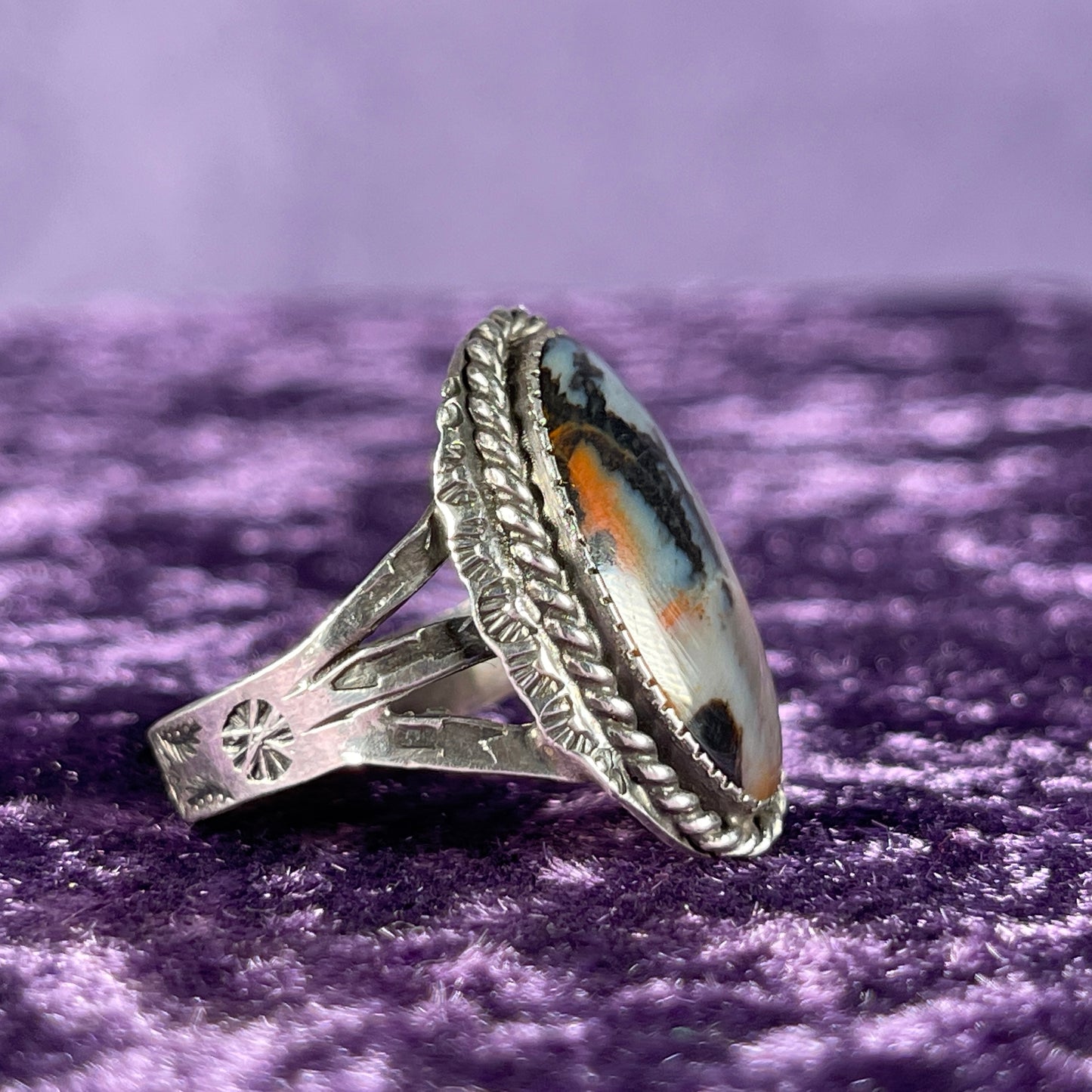Vintage Navajo Old Pawn Fred Harvey Era Sterling Silver Agate Size Z + 1 / 13&nbsp;
