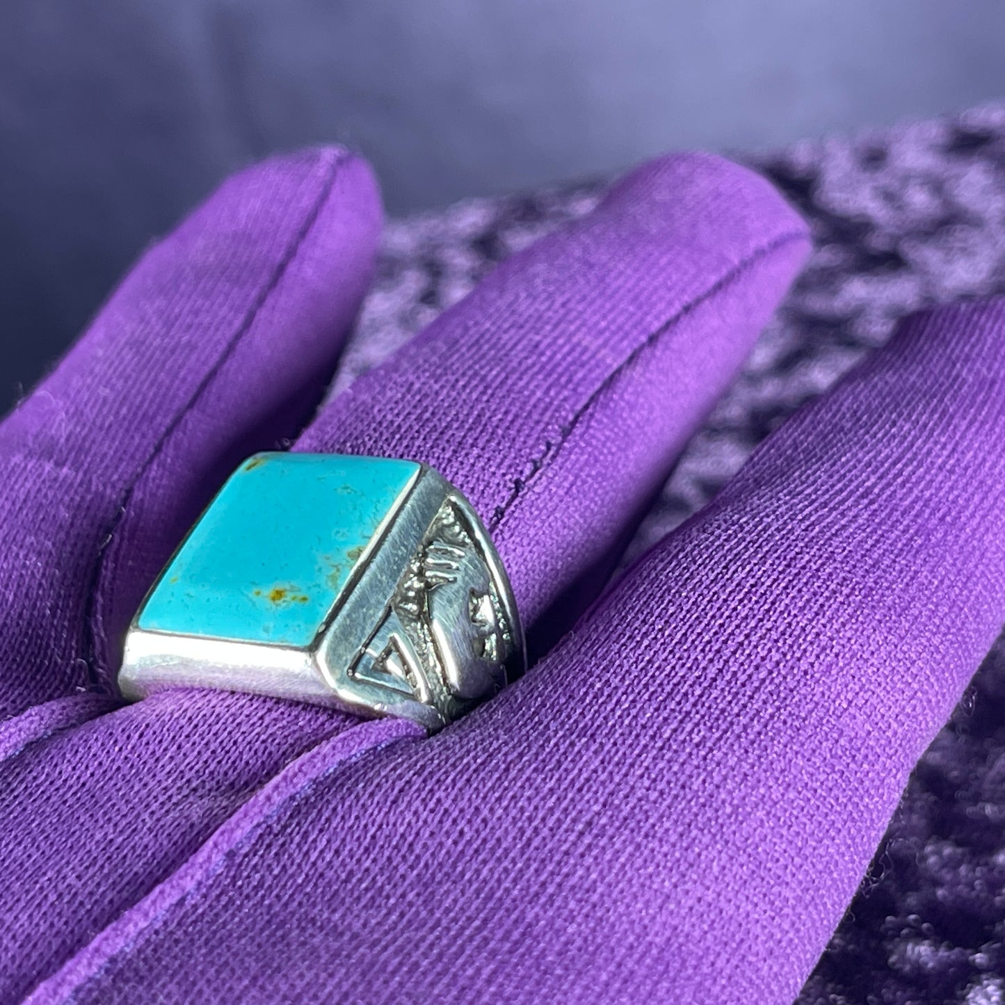 Vintage Native American Turquoise Navajo Inclusion Navajo 925 Silver Size W.5 / 11.25