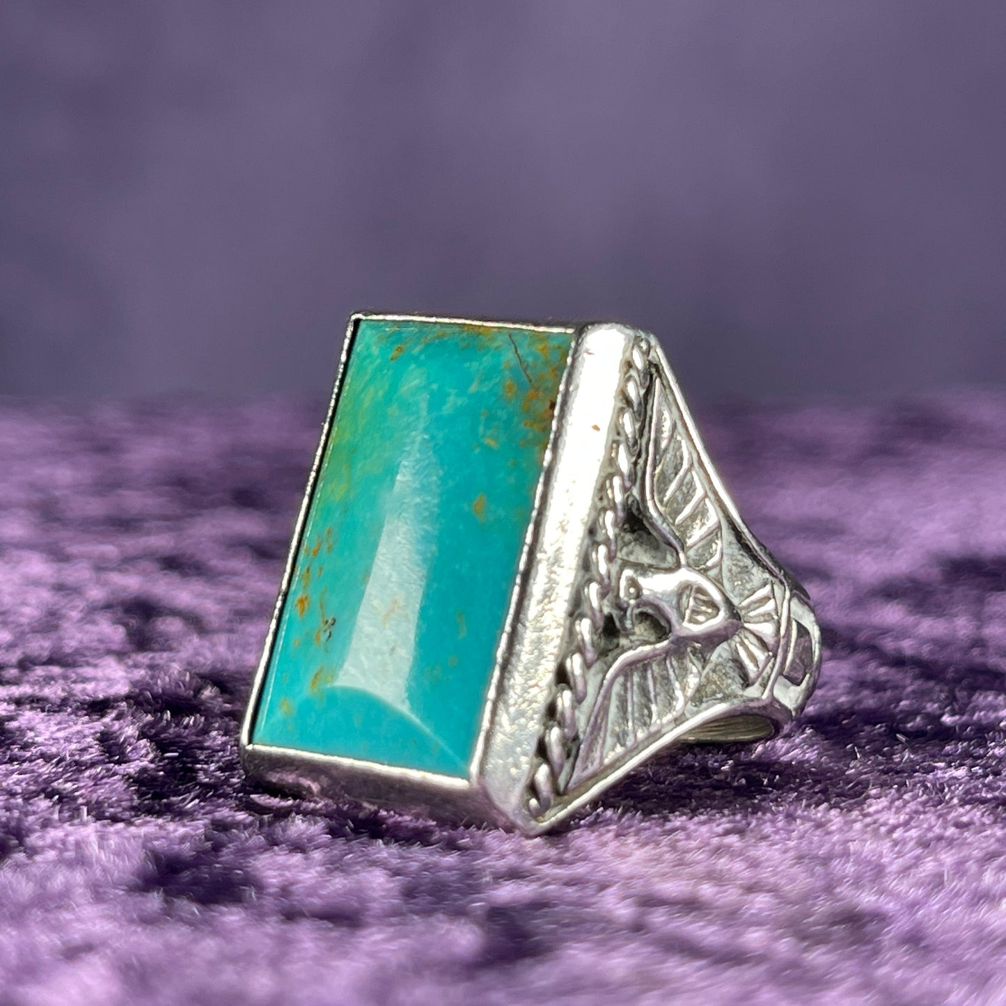 Vintage Native American Turquoise Inclusion Navajo 925 Silver Size U.25 / 10.25
