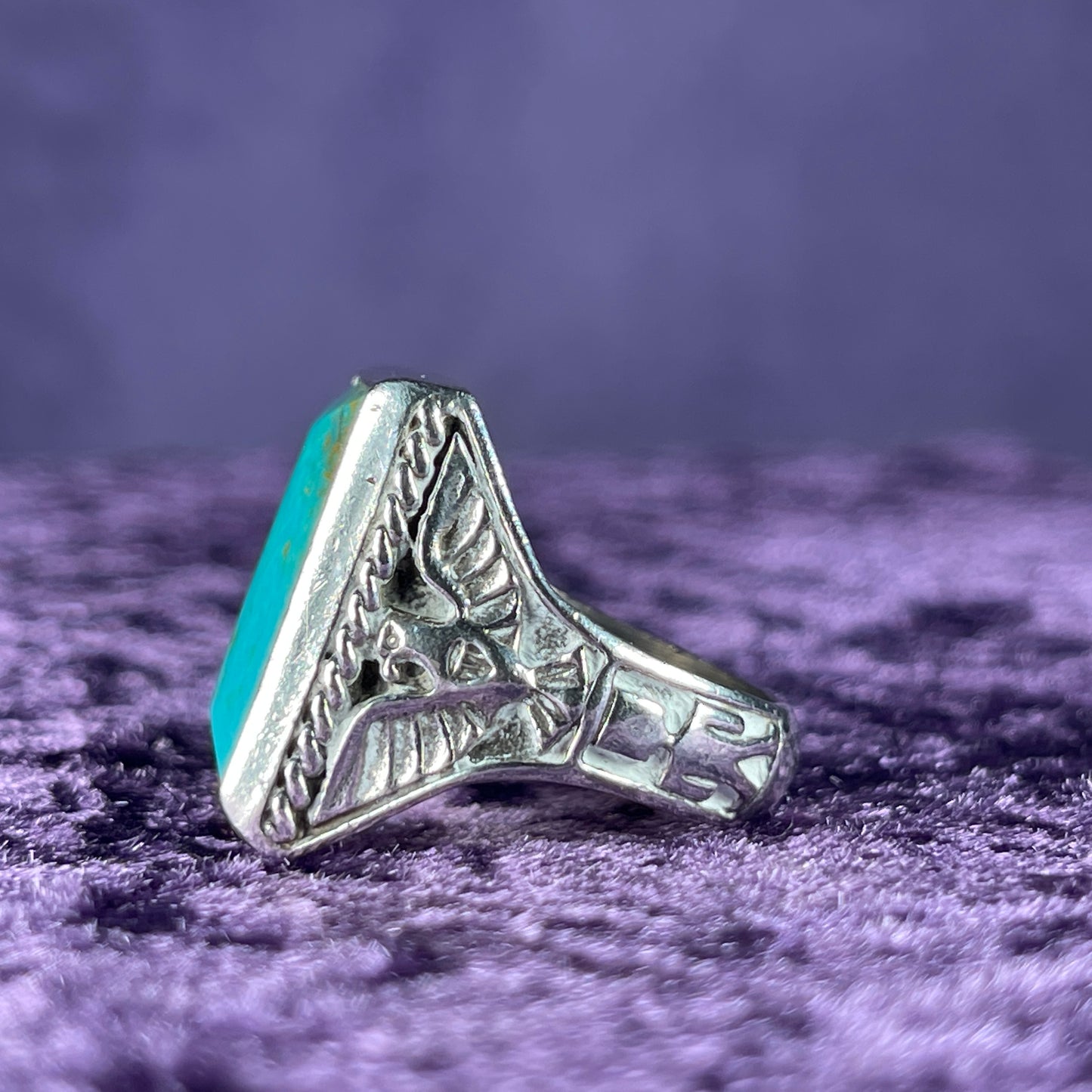 Vintage Native American Turquoise Inclusion Navajo 925 Silver Size U.25 / 10.25