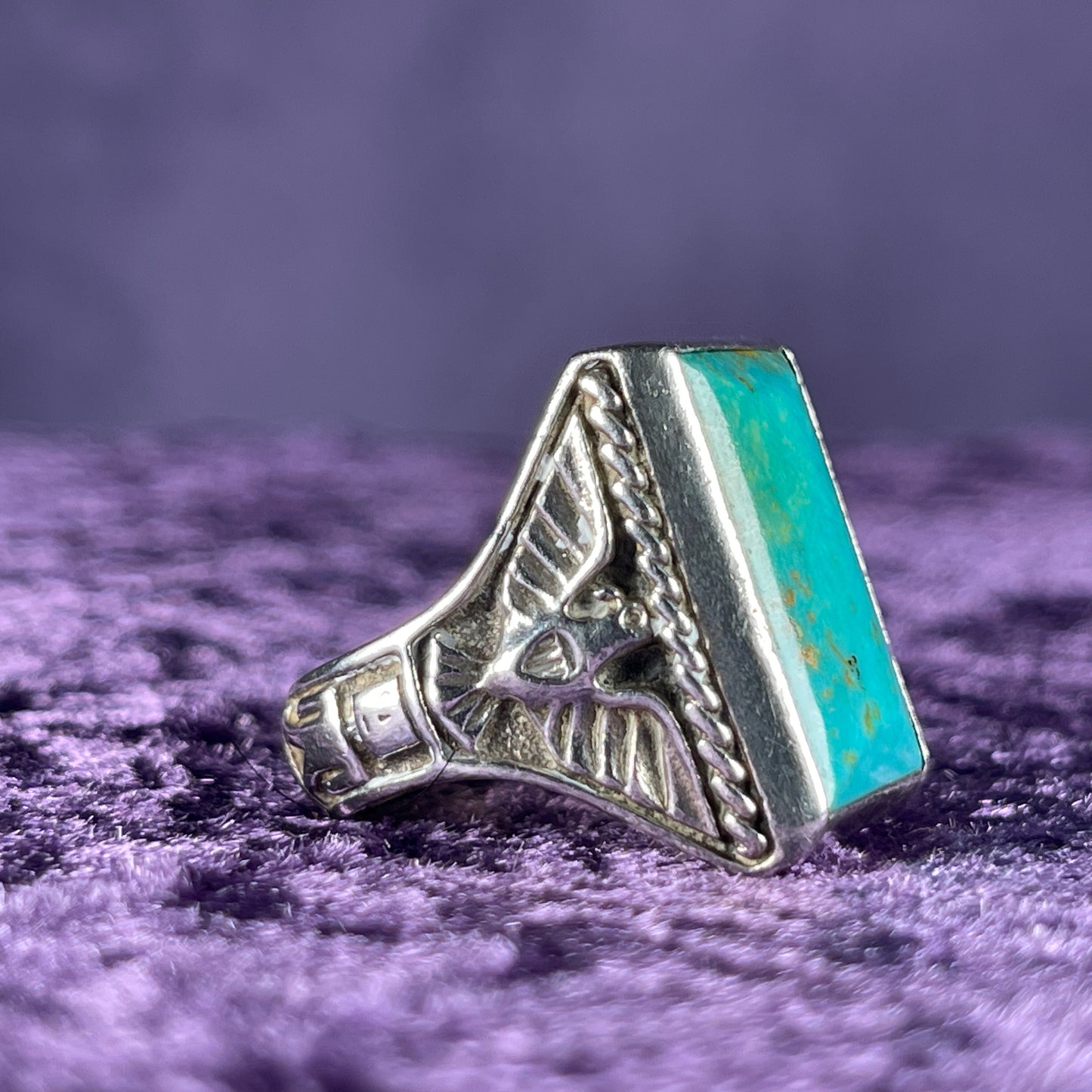 Vintage Native American Turquoise Inclusion Navajo 925 Silver Size U.25 / 10.25