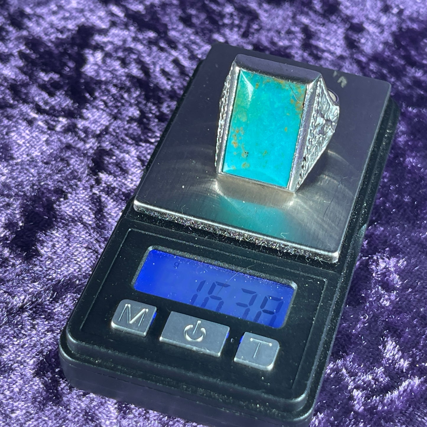 Vintage Native American Turquoise Inclusion Navajo 925 Silver Size U.25 / 10.25
