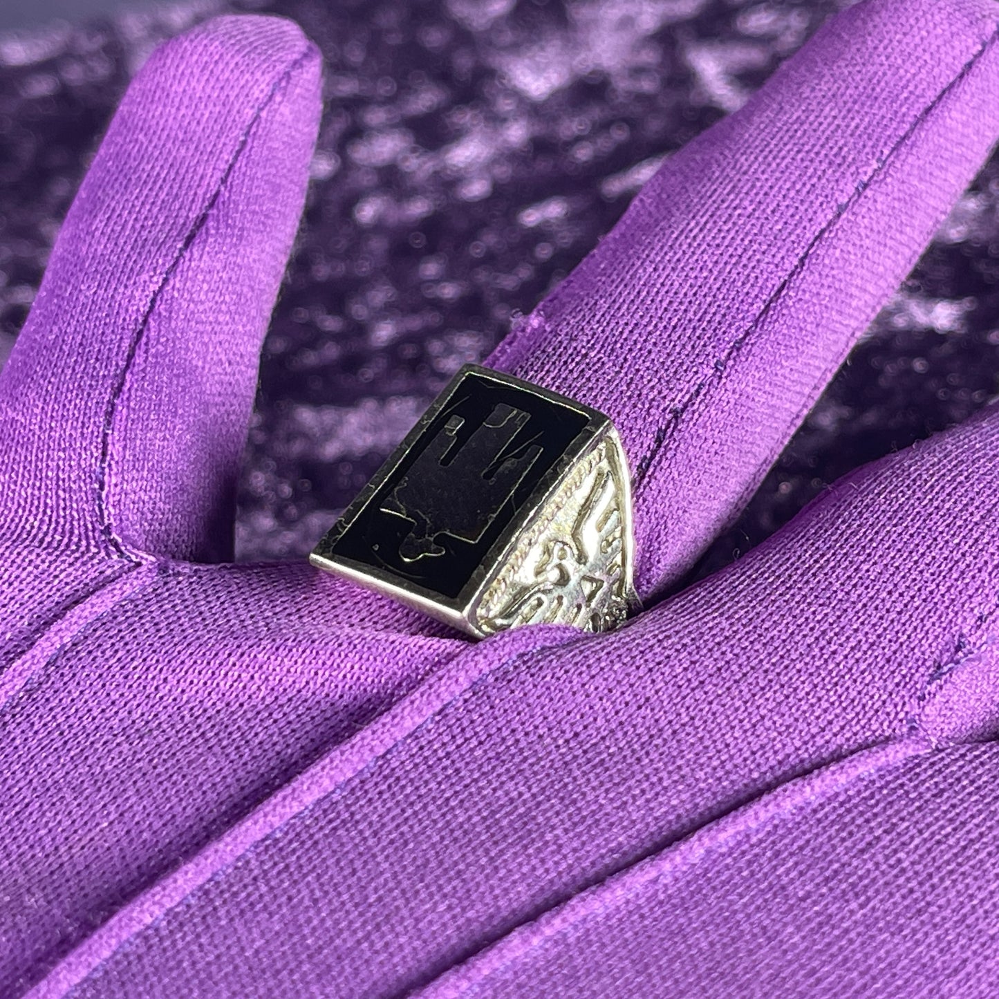 Vintage Native American Jet Thunderbird Navajo 925 Silver Ring Size S.5 / 9.5