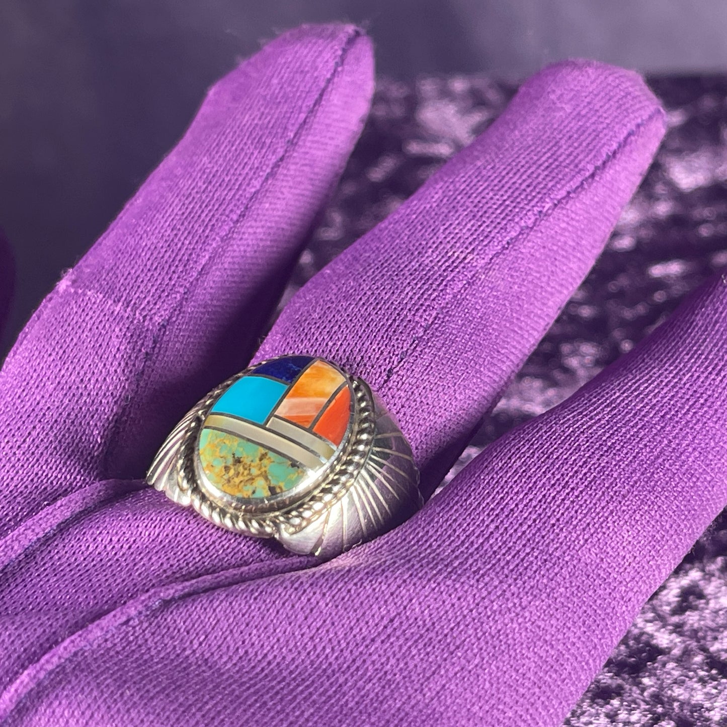 Native American Navajo Spider Web Turquoise Coral Oyster Sterling Silver 925 Ring Matt Jack Size Z.5 / 12.75