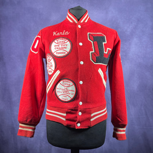 Vintage 1970s Varsity Jacket Letterman Red Mens Size XS&nbsp;