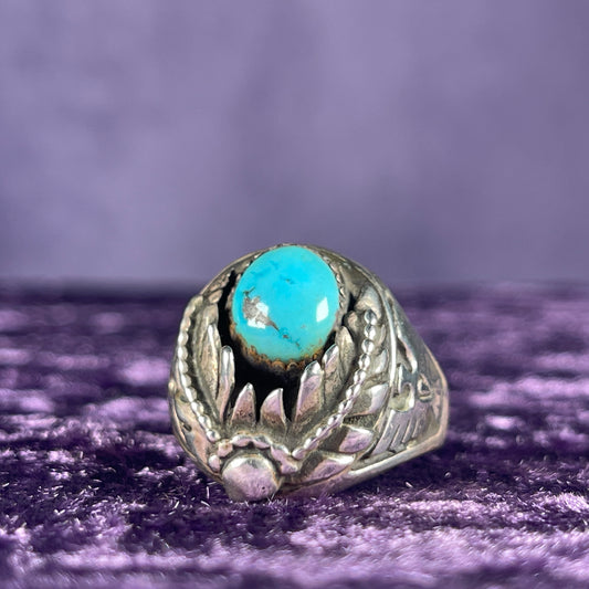 Vintage Navajo Thunderbird Eagle Turquoise Sterling Silver Ring Size Y / 12&nbsp;