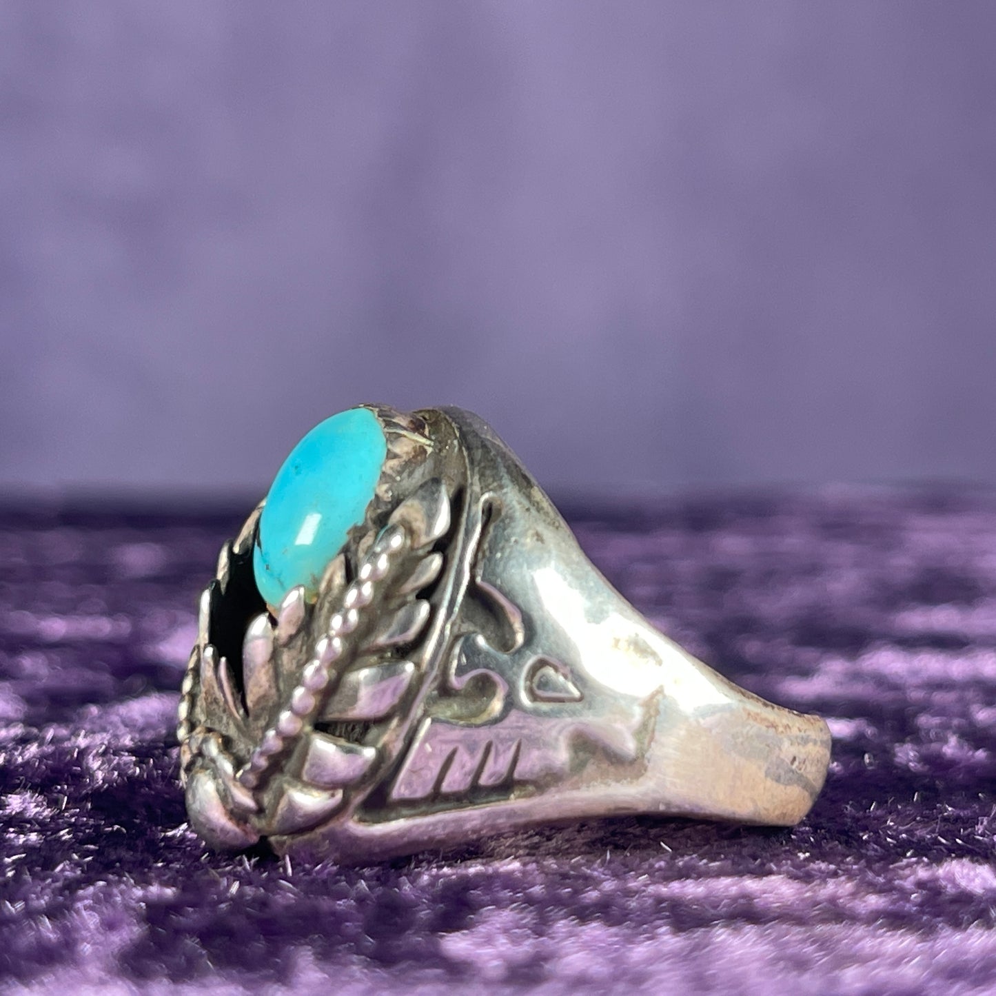 Vintage Navajo Thunderbird Eagle Turquoise Sterling Silver Ring Size Y / 12&nbsp;