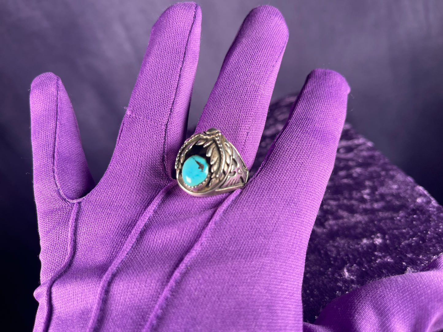 Vintage Navajo Thunderbird Eagle Turquoise Sterling Silver Ring Size Y / 12&nbsp;