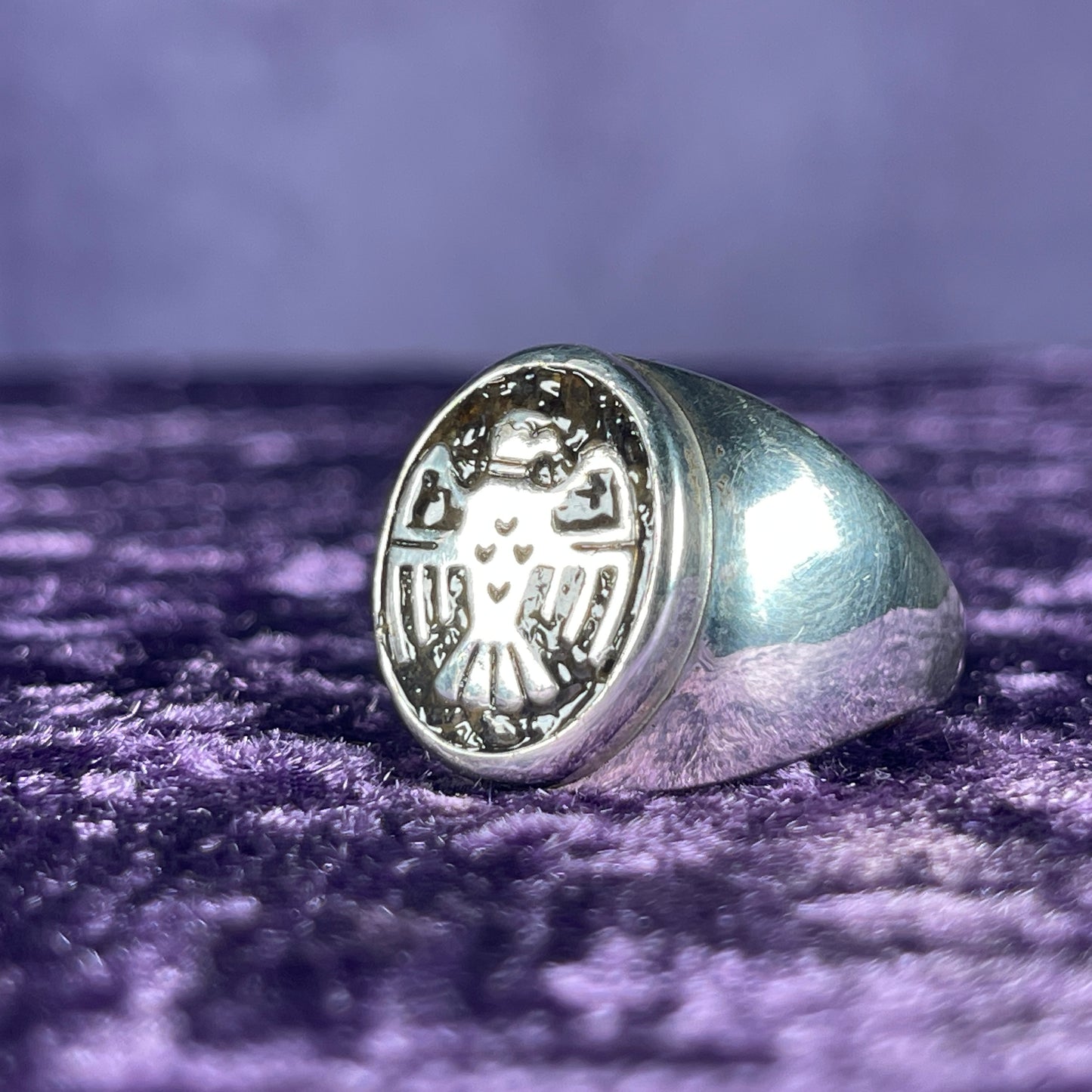 Native American Contemporary Navajo Pallasite Meteorite Thunderbird 925 Silver Ring Size Z / 12.5