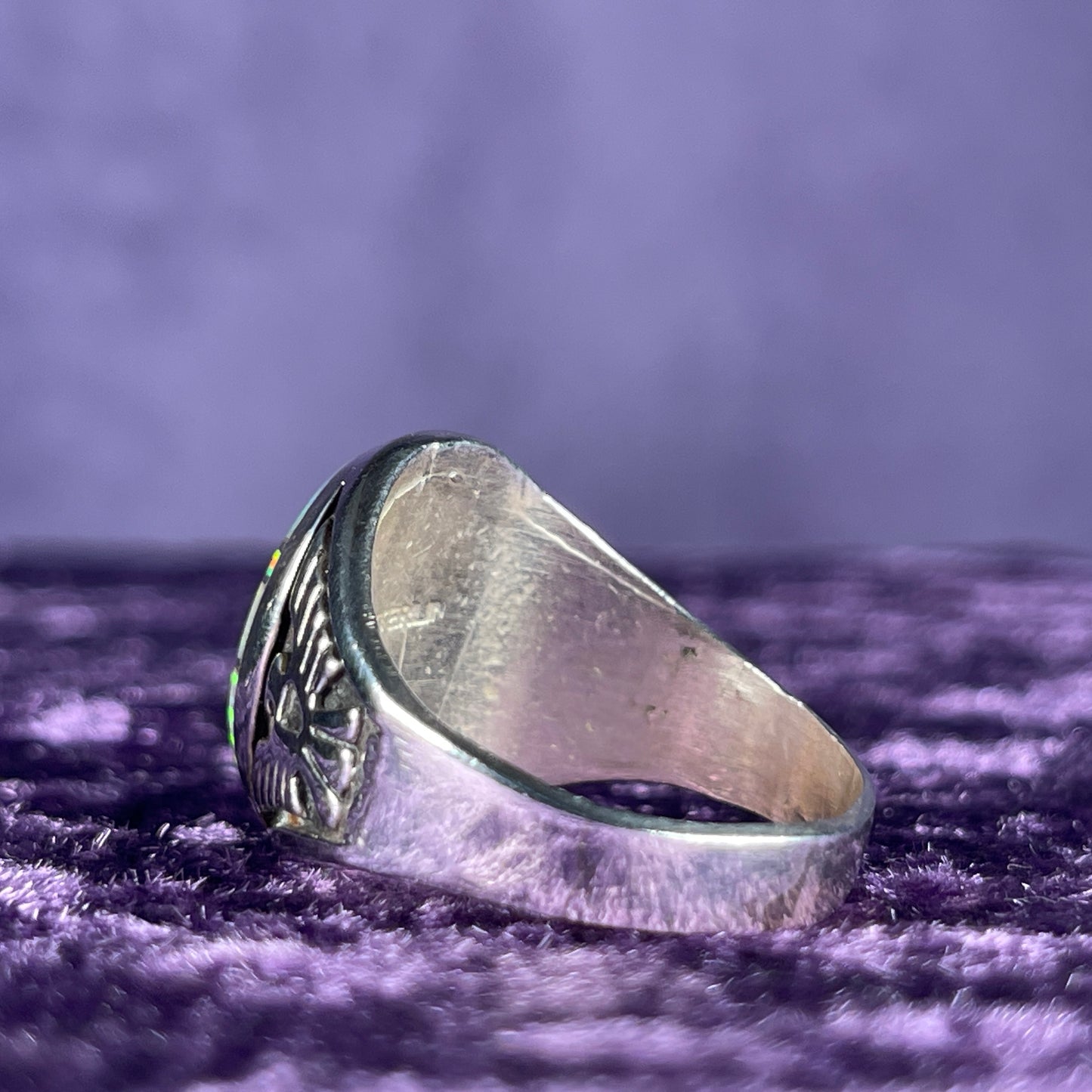 Native American Contemporary Navajo White Opal Thunderbird 925 Silver Ring Size Z / 12.5