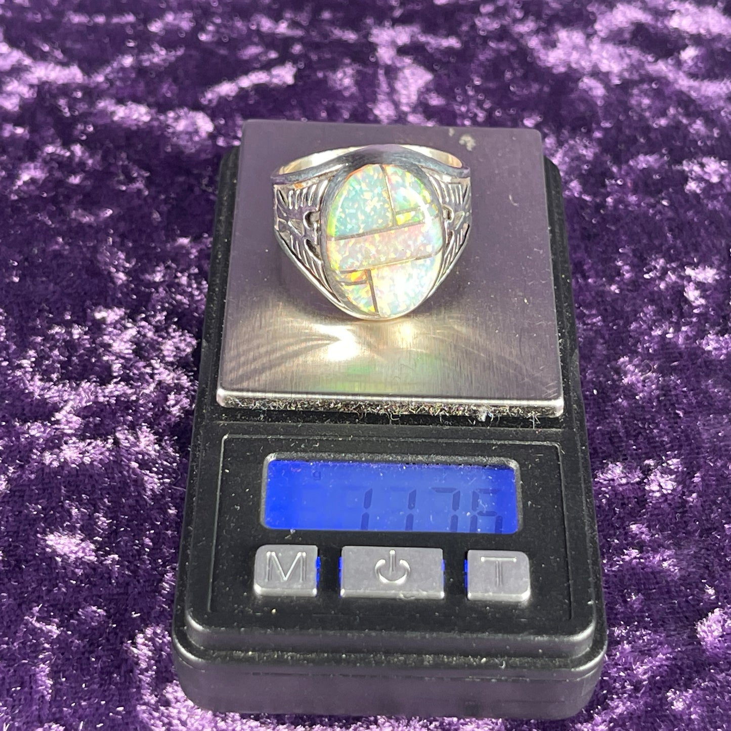 Native American Contemporary Navajo White Opal Thunderbird 925 Silver Ring Size Z / 12.5