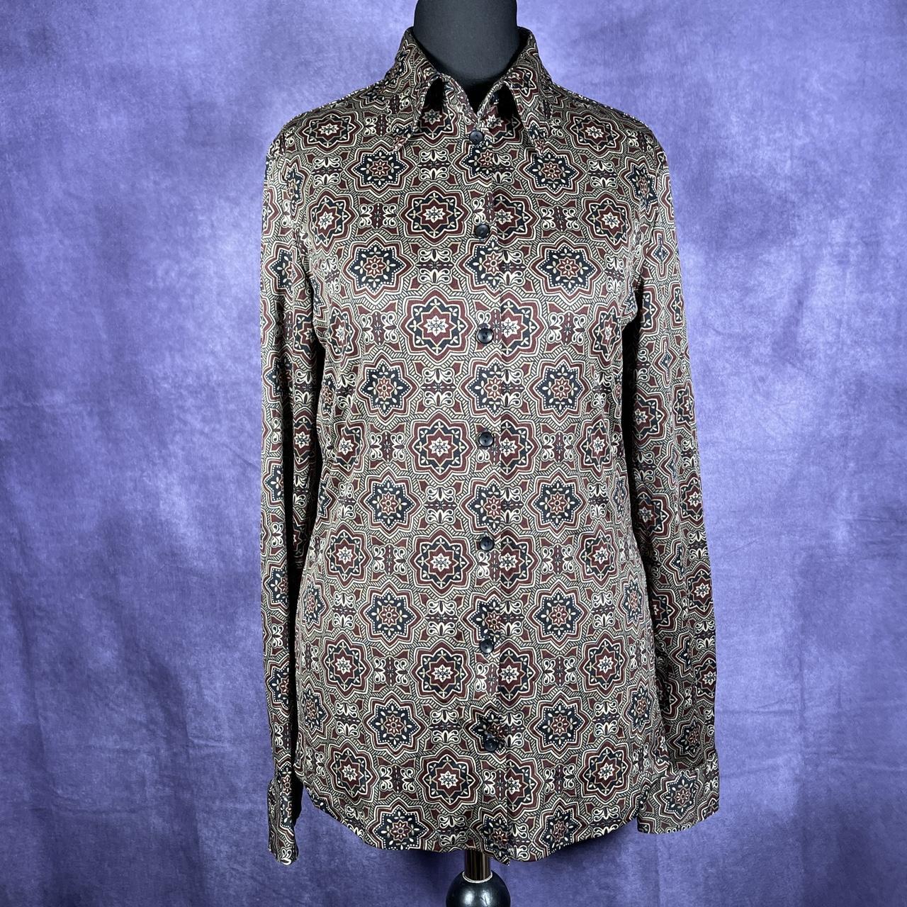 MEXX Womens Y2K 60s style geometric psychedelic brown/burgandy shirt M