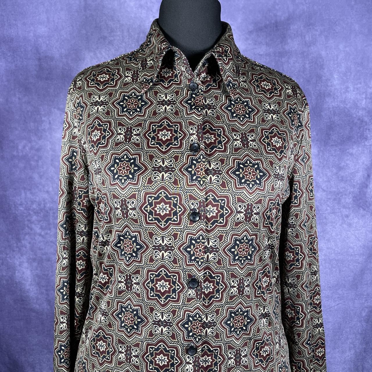 MEXX Womens Y2K 60s style geometric psychedelic brown/burgandy shirt M