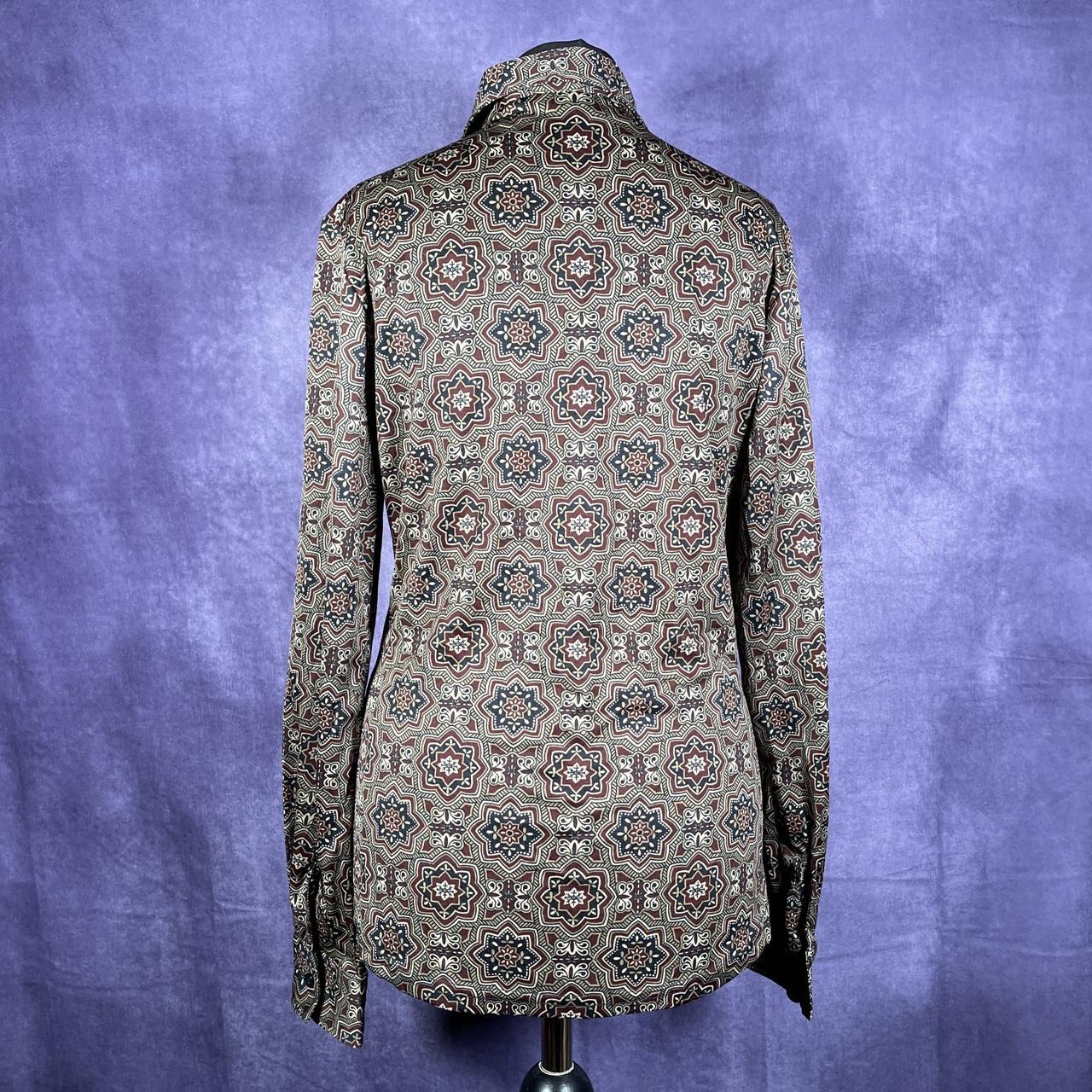 MEXX Womens Y2K 60s style geometric psychedelic brown/burgandy shirt M