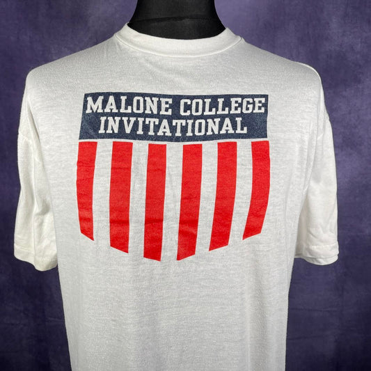 Malone College Invitational White T-Shirt Single Stitch Vintage XL