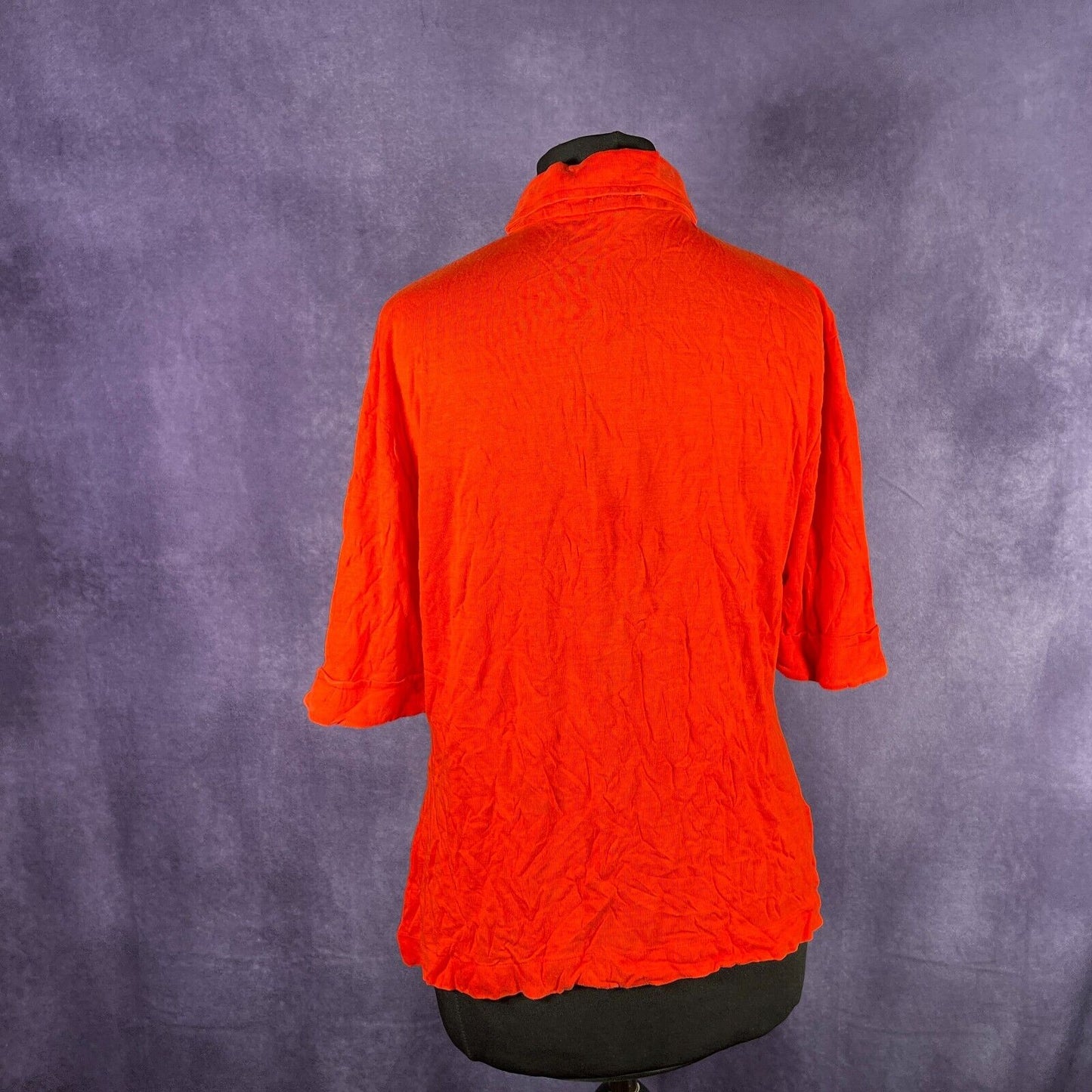 Vintage Red 1970s Half Button Polo Dagger Collar Shirt Ladies L