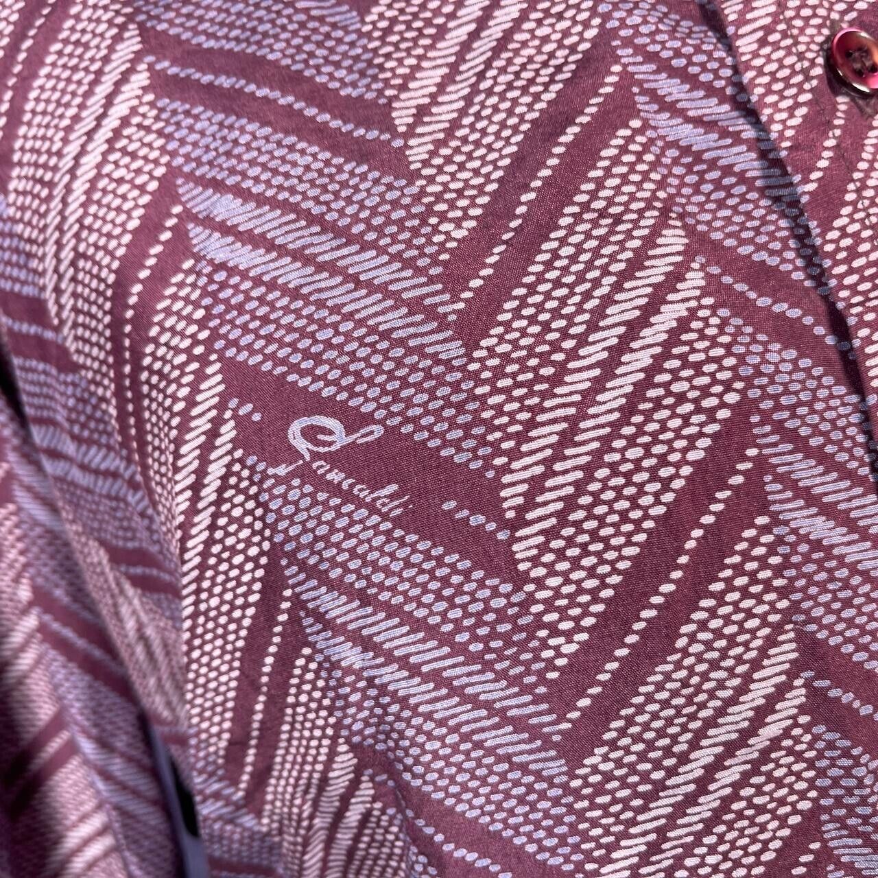 Vintage Purple Mens 1970s Patterned Dagger Collar Shirt Size 38